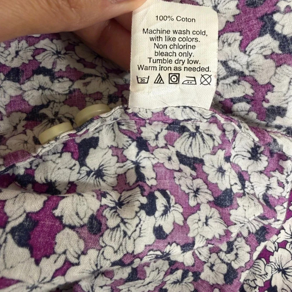 J.Crew Button Up Women XS Purple Floral Cotton Long Sleeve Cottagecore Feminine‎